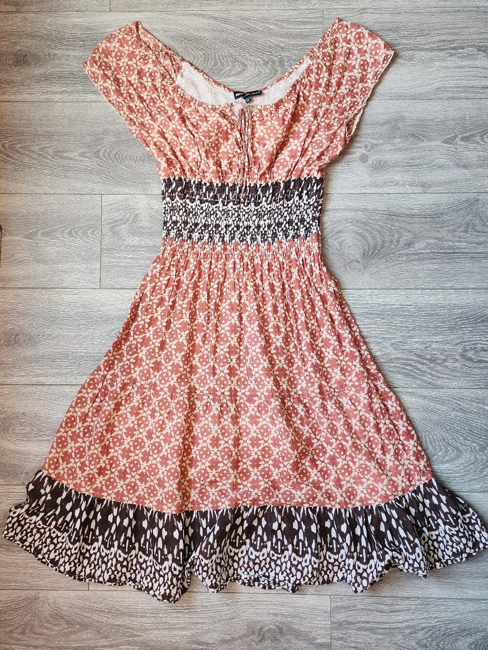 Boho Smocked Waist Summer Dress With Milkmaid Neckline W Large Y2K Cottagecore